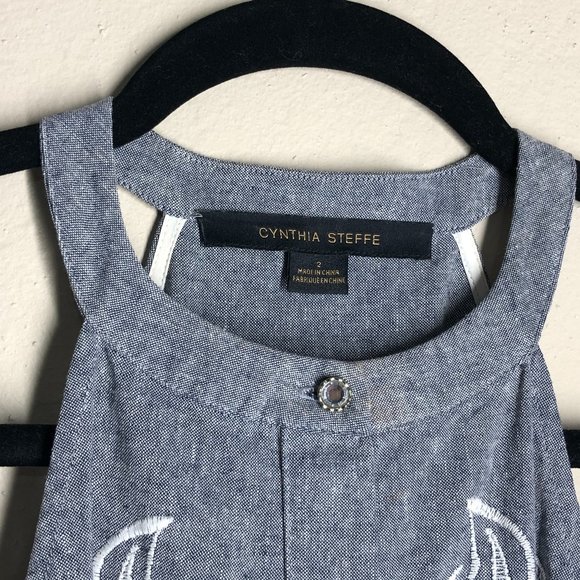 CYNTHIA STEFFE CHAMBRAY LACE DRESS EMBROIDERY SZ 2 - Picture 7 of 10